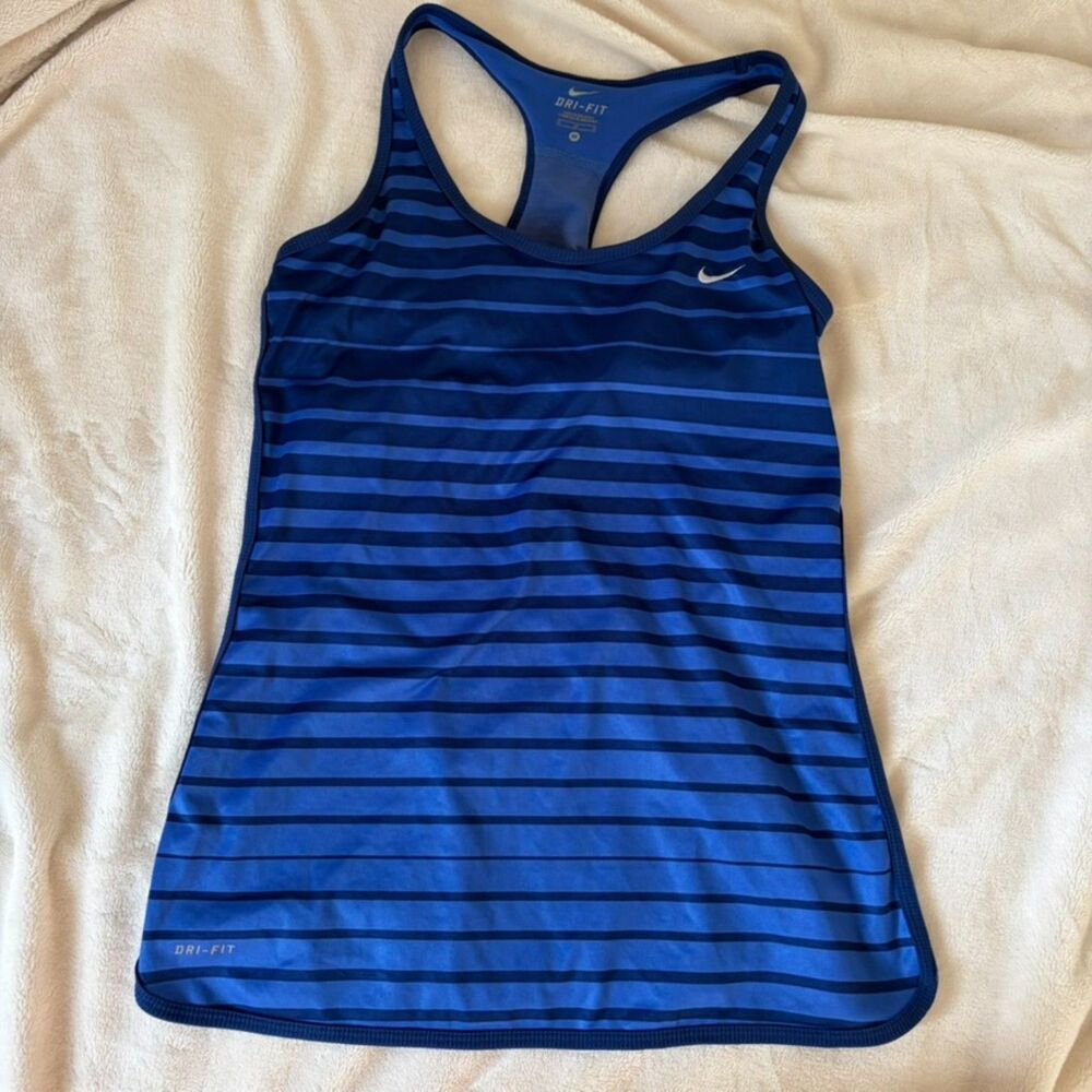 Nike Dri-Fit Racerback Tank Top Size Medium Blue Striped